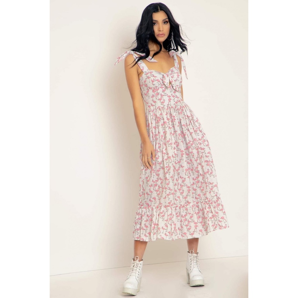 Blackmilk White Midi Dress with Pink Floral Print